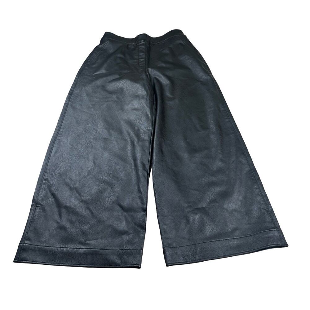 SPANX 20391R Leather-Like Culotte in Black Faux Wide Leg Crop Size Medium